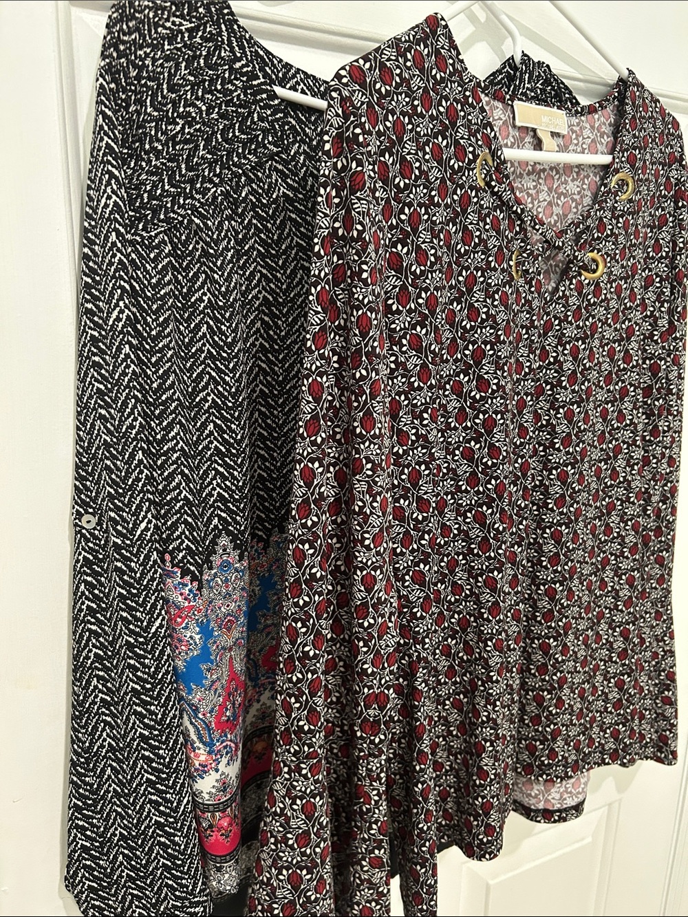 2 Items: Michael Kors Black/Red Floral Long Bell Sleeve   L  AND Black Rainn Top